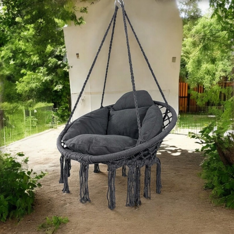 Fotel wiszący bocianie gniazdo huśtawka z miękką poduszką do domu i ogrodu szary