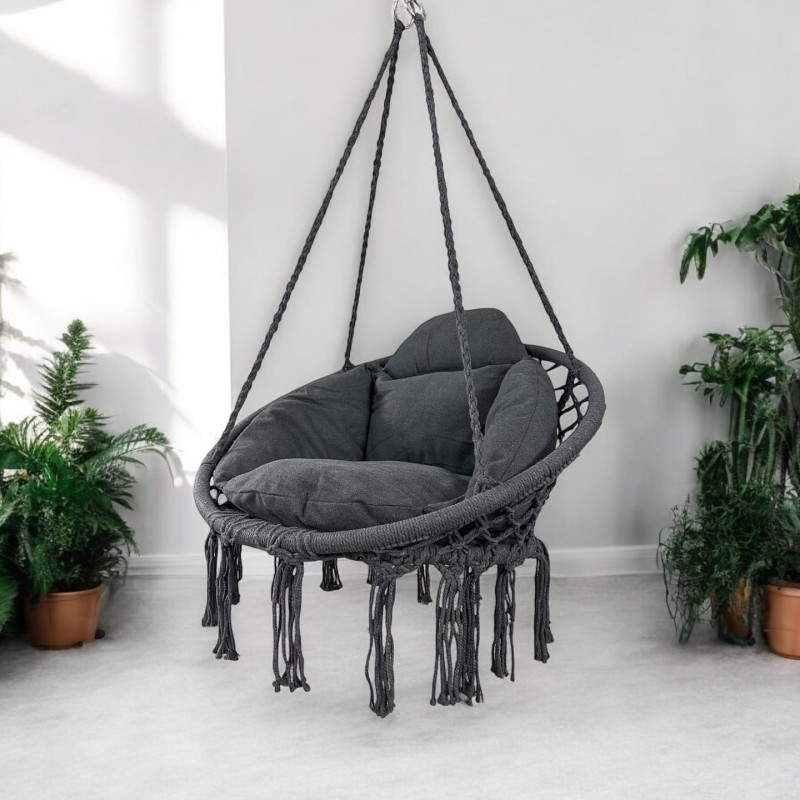 Fotel wiszący bocianie gniazdo huśtawka z miękką poduszką do domu i ogrodu szary