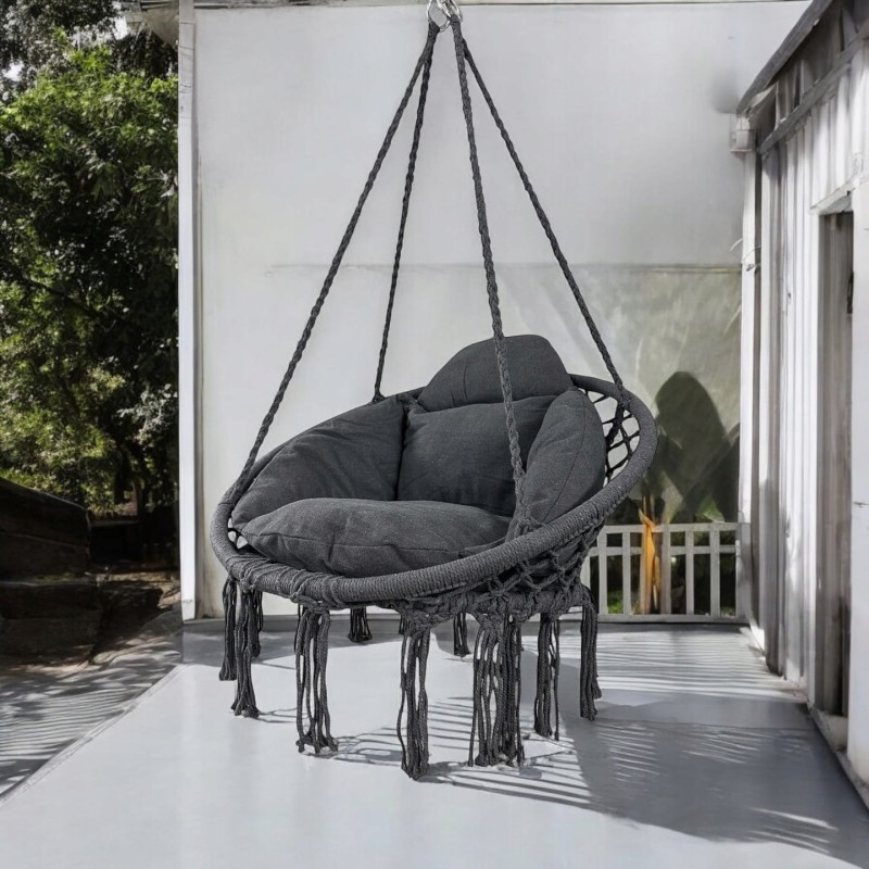 Fotel wiszący bocianie gniazdo huśtawka z miękką poduszką do domu i ogrodu szary