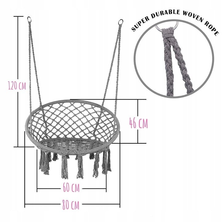 Fotel wiszący bocianie gniazdo huśtawka z miękką poduszką do domu i ogrodu jasny szary