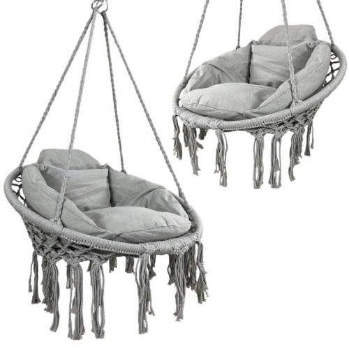 Fotel wiszący bocianie gniazdo huśtawka z miękką poduszką do domu i ogrodu jasny szary