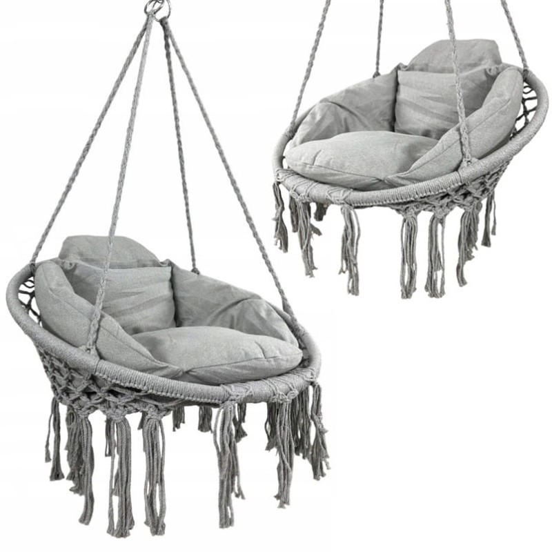 Fotel wiszący bocianie gniazdo huśtawka z miękką poduszką do domu i ogrodu jasny szary