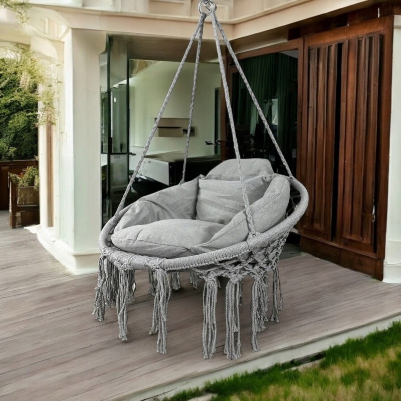 Fotel wiszący bocianie gniazdo huśtawka z miękką poduszką do domu i ogrodu jasny szary