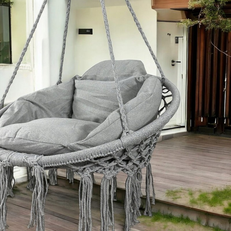 Fotel wiszący bocianie gniazdo huśtawka z miękką poduszką do domu i ogrodu jasny szary