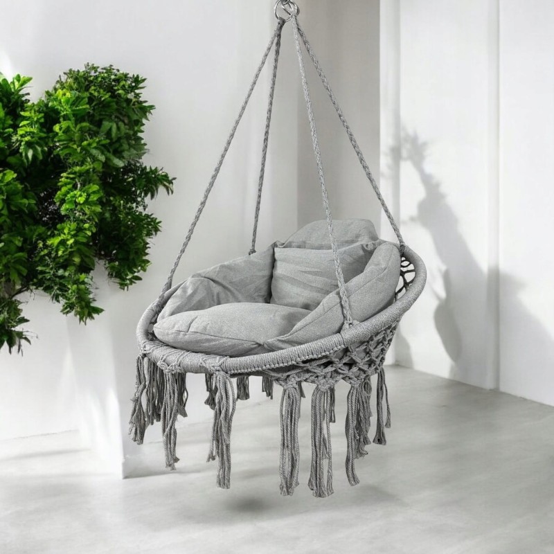 Fotel wiszący bocianie gniazdo huśtawka z miękką poduszką do domu i ogrodu jasny szary