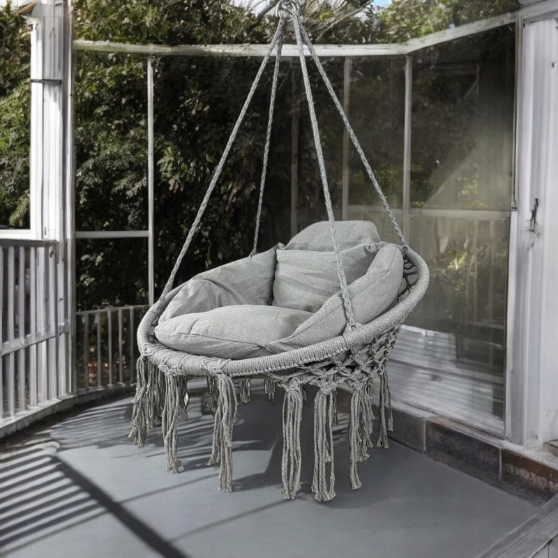 Fotel wiszący bocianie gniazdo huśtawka z miękką poduszką do domu i ogrodu jasny szary