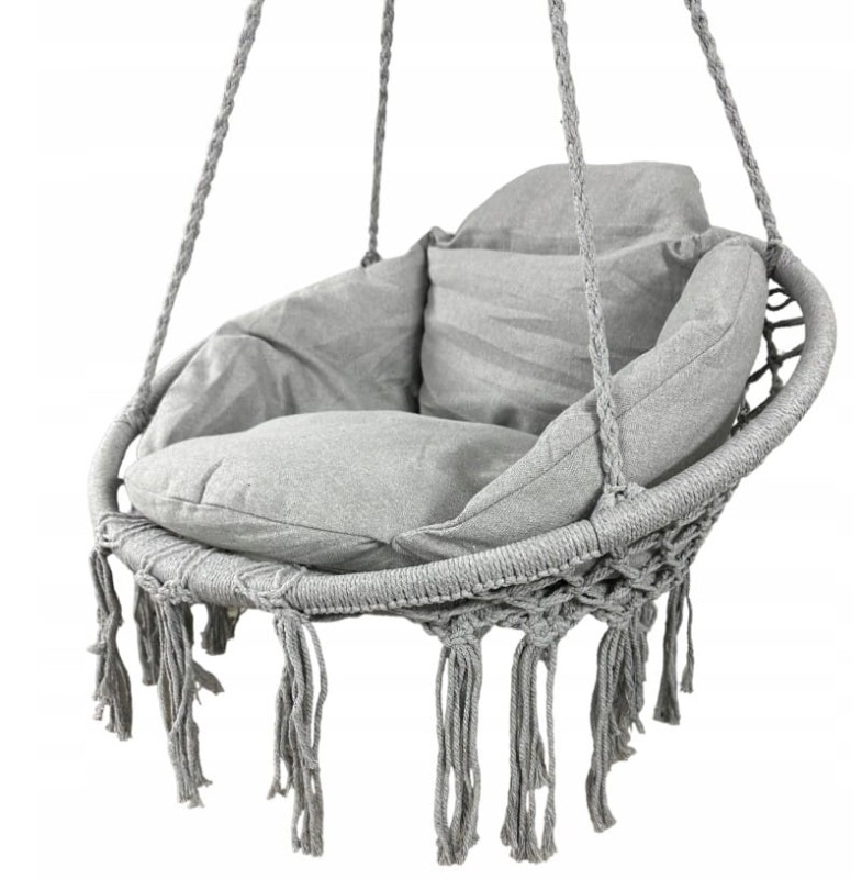 Fotel wiszący bocianie gniazdo huśtawka z miękką poduszką do domu i ogrodu jasny szary