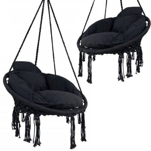 Fotel wiszący bocianie gniazdo huśtawka z miękką poduszką do domu i ogrodu  czarny