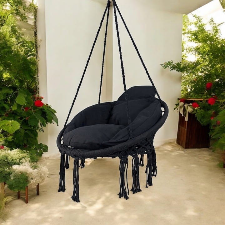 Fotel wiszący bocianie gniazdo huśtawka z miękką poduszką do domu i ogrodu czarn