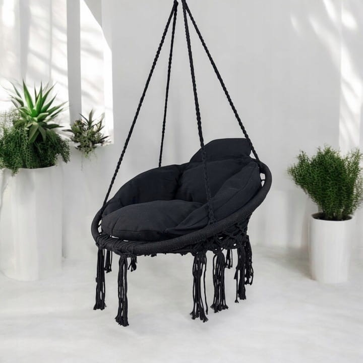 Fotel wiszący bocianie gniazdo huśtawka z miękką poduszką do domu i ogrodu czarn