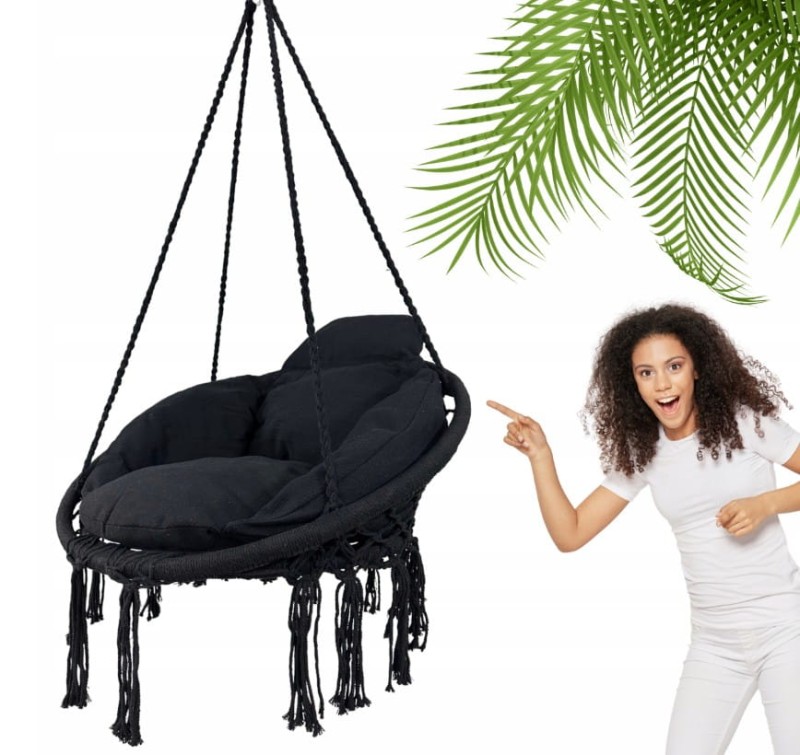 Fotel wiszący bocianie gniazdo huśtawka z miękką poduszką do domu i ogrodu czarn