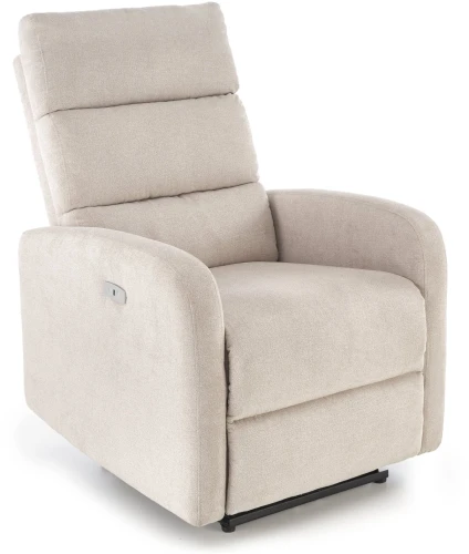 Fotel wypoczynkowy Carinio z funkcją elektrycznego rozkładania i masażu tapicerowany jasny beżowy
