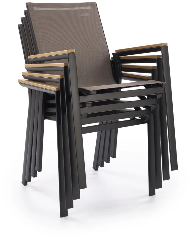 Krzesło ogrodowe Fierro aluminiowe z siatką i podłokietnikami nowoczesne czarny/popielaty/brązowy