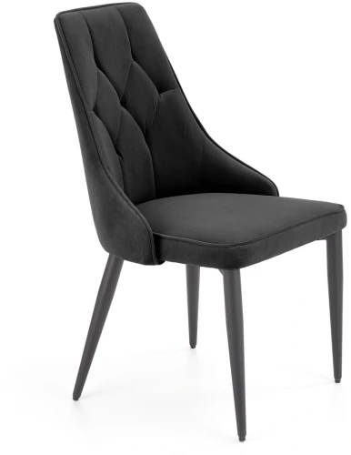 Krzesło tapicerowane K365 z pikowanym oparciem tkanina aksamitna do jadalni salonu czarny