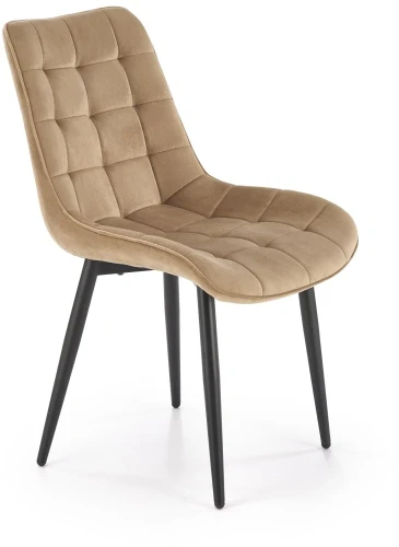 Krzesło tapicerowane K580 pikowane na czarnych nóżkach do jadalni beżowy