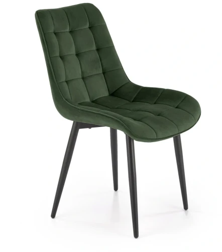 Krzesło tapicerowane K580 pikowane na czarnych nóżkach do jadalni ciemny zielony