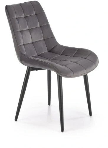 Krzesło tapicerowane K580 pikowane na czarnych nóżkach do jadalni popielaty