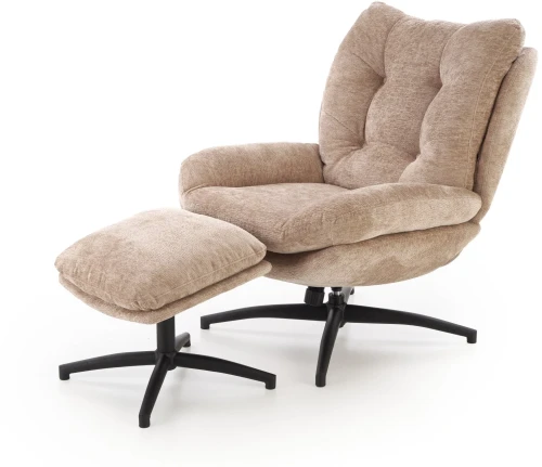 Fotel z podnóżkiem Pesto funkcja kołyski i obrotowe siedzisko do salonu beżowy