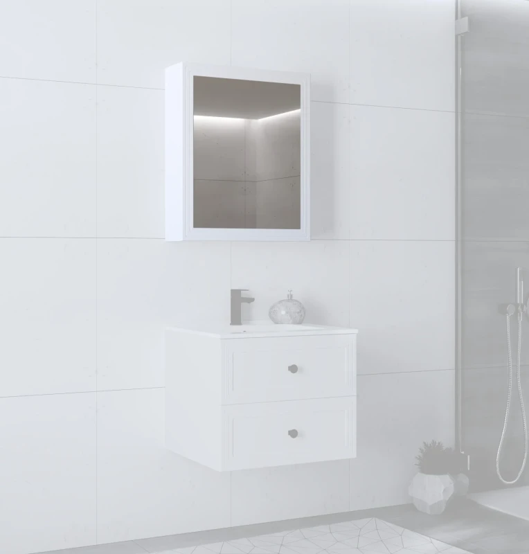 Szafka lustrzana Toreto z cichym domykiem do łazienki 60 cm biały mat