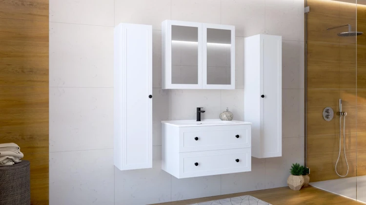 Szafka lustrzana Toreto z cichym domykiem do łazienki 80 cm biały mat