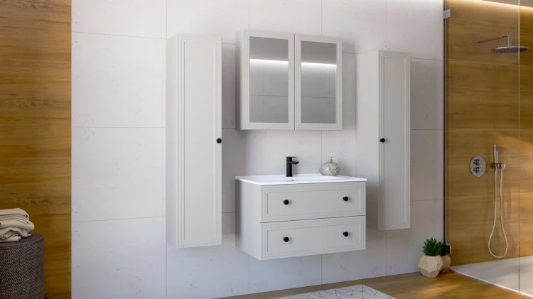 Szafka lustrzana Toreto z cichym domykiem do łazienki 80 cm cashmere mat