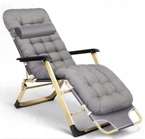 Leżak ogrodowy Libretto rozkładany plażowy z miękką poduszką szary na złotym stelażu