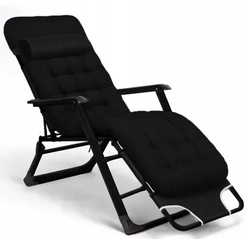 Leżak ogrodowy Libretto rozkładany plażowy z miękką poduszką czarny na czarnym stelażu