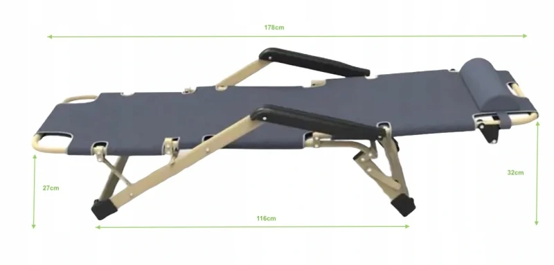 Leżak ogrodowy Libretto rozkładany plażowy z miękką poduszką niebieski na szarym stelażu