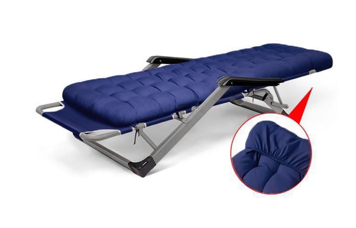 Leżak ogrodowy Libretto rozkładany plażowy z miękką poduszką niebieski na szarym stelażu