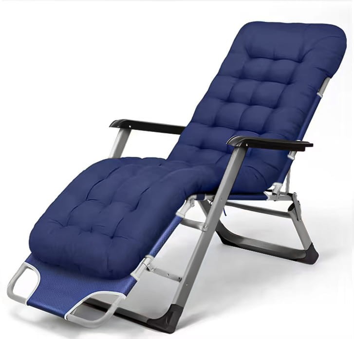 Leżak ogrodowy Libretto rozkładany plażowy z miękką poduszką niebieski na szarym stelażu