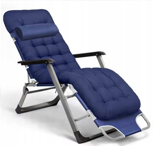 Leżak ogrodowy Libretto rozkładany plażowy z miękką poduszką niebieski na szarym stelażu