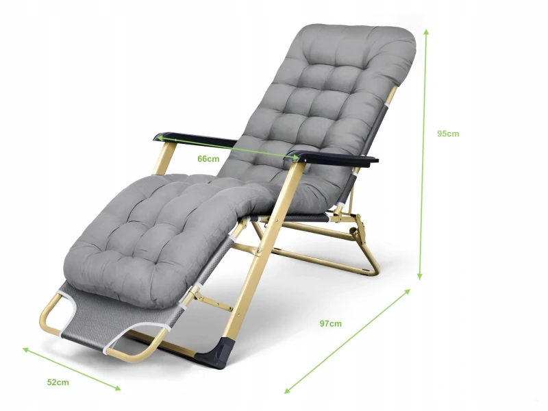 Leżak ogrodowy Libretto rozkładany plażowy z miękką poduszką szary na szarym stelażu