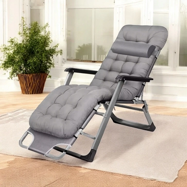 Leżak ogrodowy Libretto rozkładany plażowy z miękką poduszką szary na szarym stelażu