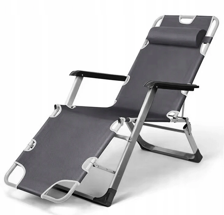 Leżak ogrodowy Libretto rozkładany plażowy z miękką poduszką szary na szarym stelażu