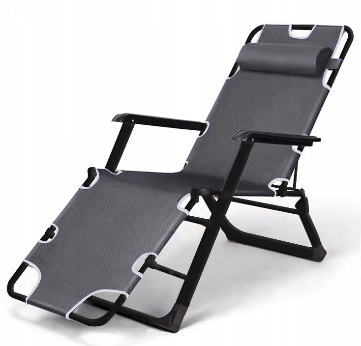 Leżak ogrodowy Libretto rozkładany plażowy z miękką poduszką szary na czarnym stelażu