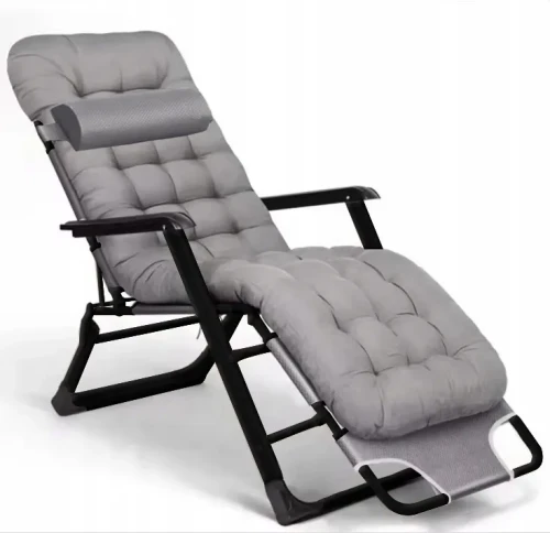 Leżak ogrodowy Libretto rozkładany plażowy z miękką poduszką szary na  czarnym stelażu