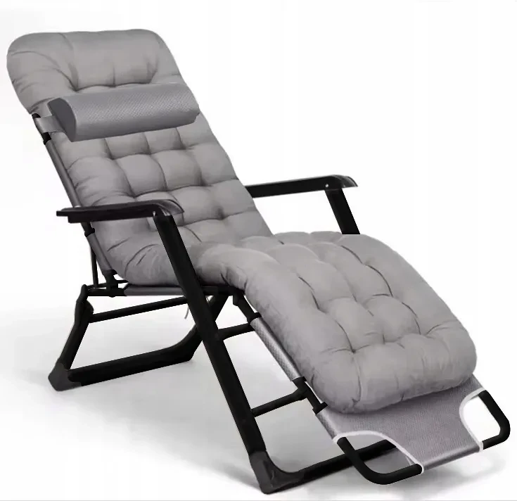 Leżak ogrodowy Libretto rozkładany plażowy z miękką poduszką szary na czarnym stelażu