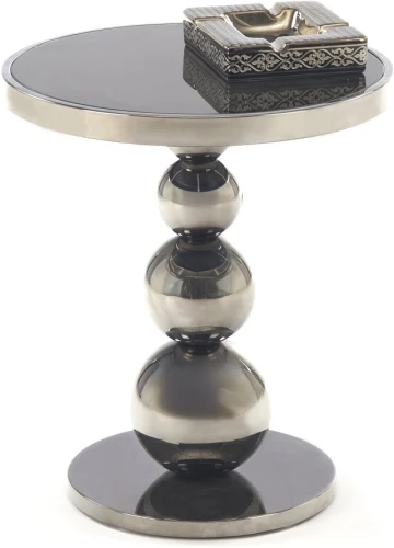 Ława okrągła Carla szklany blat do salonu 40 cm czarny/srebrny