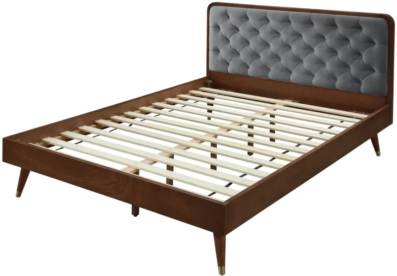 Łóżko podwójne Cassidy 140x200 cm tapicerowane popielaty/orzech