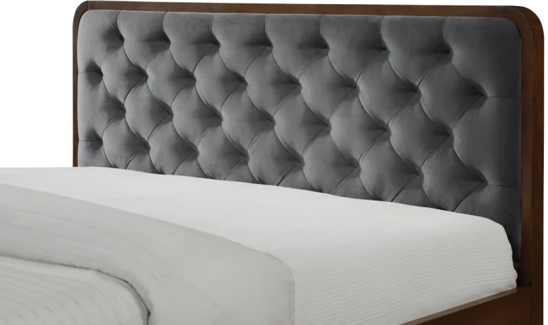 Łóżko podwójne Cassidy 140x200 cm tapicerowane popielaty/orzech