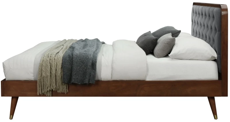 Łóżko podwójne Cassidy 140x200 cm tapicerowane popielaty/orzech