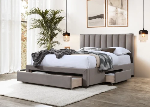 Łóżko tapicerowane Grace z szufladami do sypialni 140x200 cm beżowy