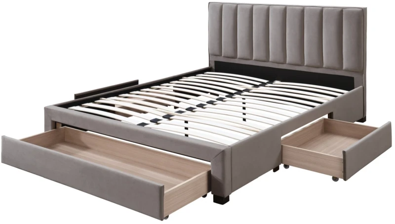 Łóżko tapicerowane Grace z szufladami do sypialni 160x200 cm beżowy