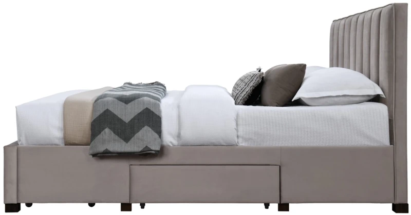 Łóżko tapicerowane Grace z szufladami do sypialni 160x200 cm beżowy