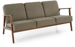 Sofa tapicerowana Milano trzyosobowa drewniany stelaż do salonu oliwkowy/ciemny orzech