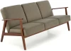 Sofa tapicerowana Milano trzyosobowa drewniany stelaż do salonu oliwkowy/ciemny orzech