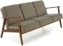 Sofa tapicerowana Milano trzyosobowa drewniany stelaż do salonu oliwkowy/ciemny orzech