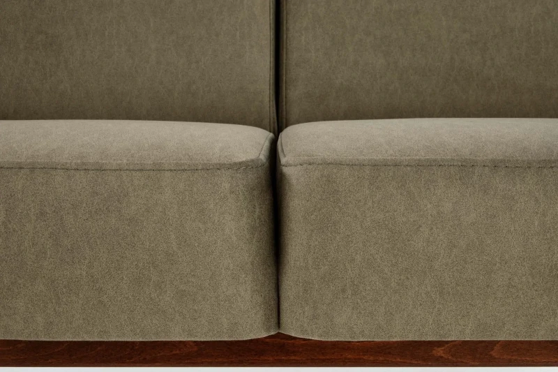 Sofa tapicerowana Milano trzyosobowa drewniany stelaż do salonu oliwkowy/ciemny orzech