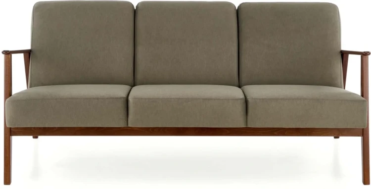 Sofa tapicerowana Milano trzyosobowa drewniany stelaż do salonu oliwkowy/ciemny orzech