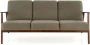 Sofa tapicerowana Milano trzyosobowa drewniany stelaż do salonu oliwkowy/ciemny orzech